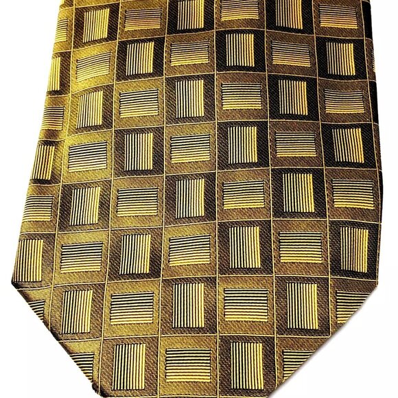 Impermeable by Weatherproof Gold Silk Tie Black 7 fold Handmade Bright Bold - Picture 3 of 9